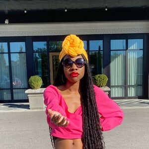 SHEIN Hot Pink Cropped Long-Sleeve V-Neck Blouse